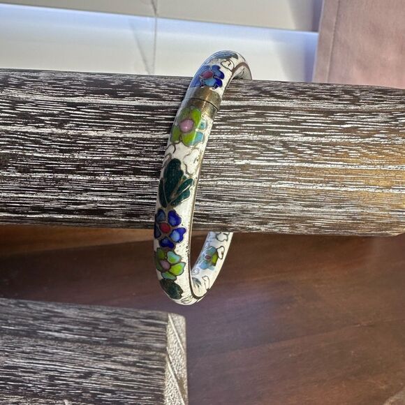 Vintage Cloisonné Hinged Round‎ 360 design White Blue Gold Green - Picture 3 of 6